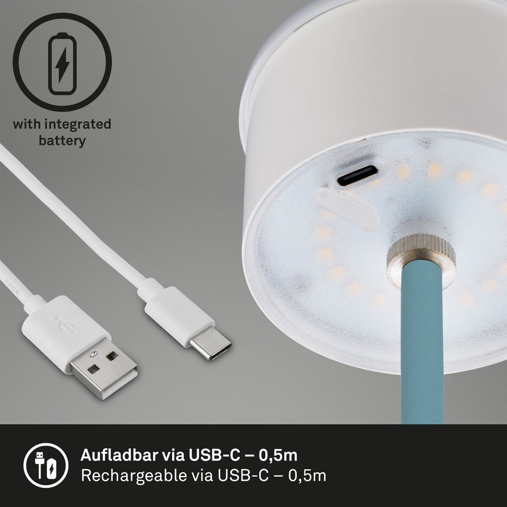 LED Akku-Tischleuchte Tischlampe höhenverstellbar IP44 hellblau RGB innen außen 6