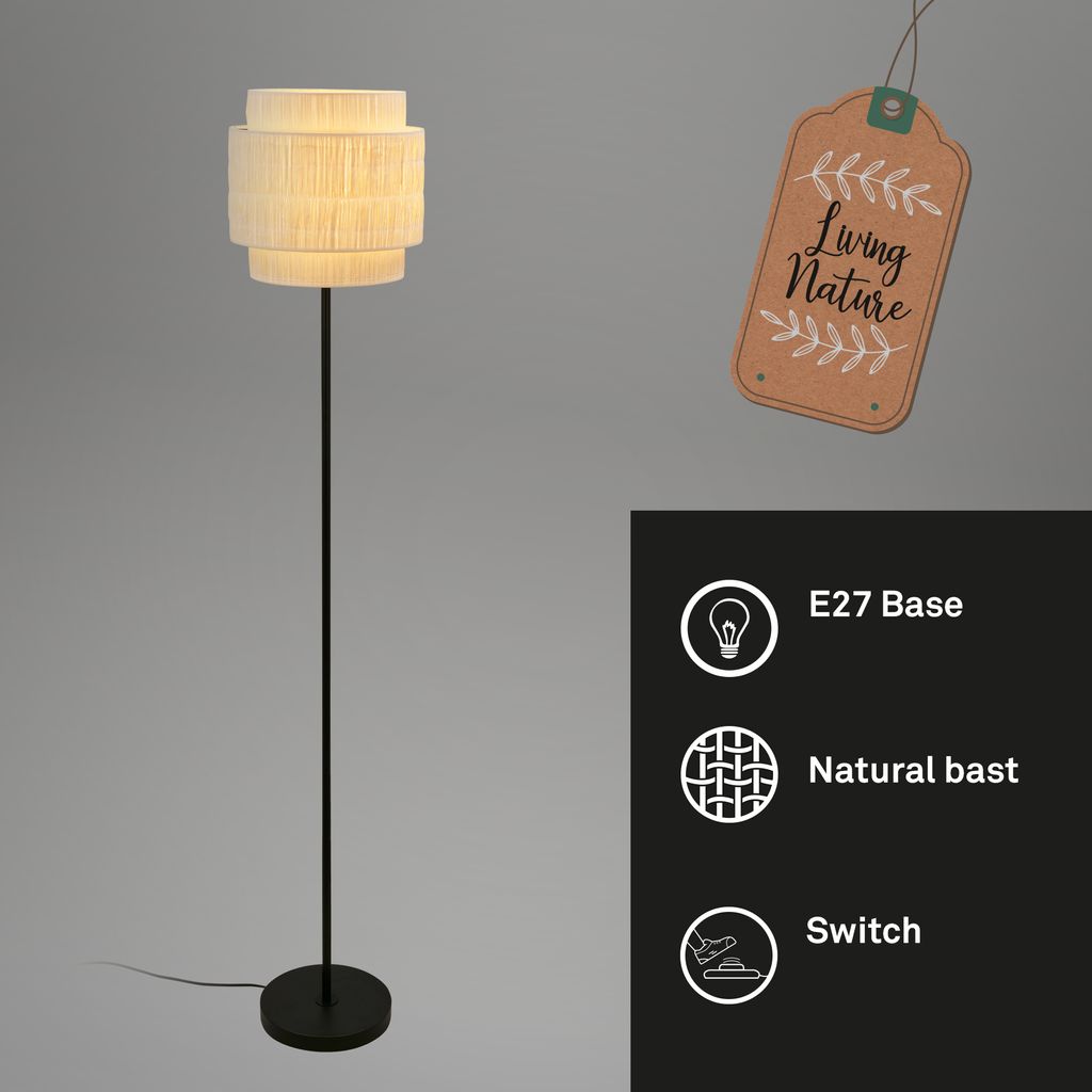 Briloner Papper Stehlampe, Bastschirm, Ein/Aus Fußtaster, Natur