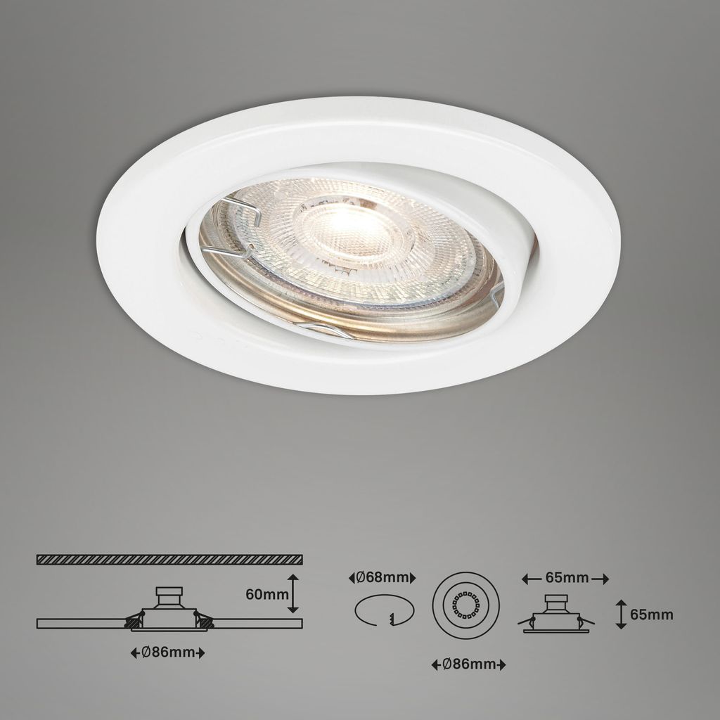 LED Einbauleuchte 3er Set dimmbar schwenkbar IP23 GU10 Ø8.8cm 5W Weiß Briloner 2