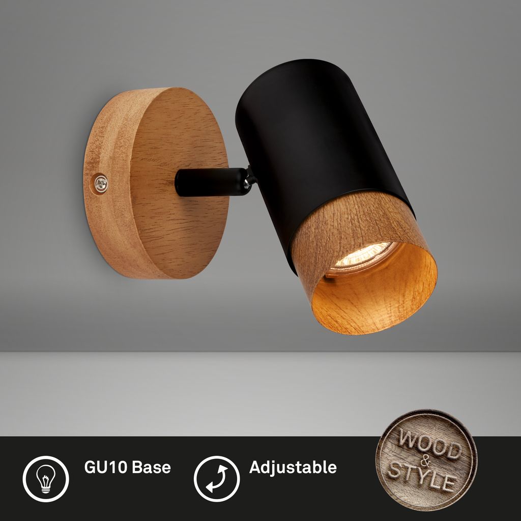 Spotlight. black. with wood. excl. 1xGU10/max.9W 2