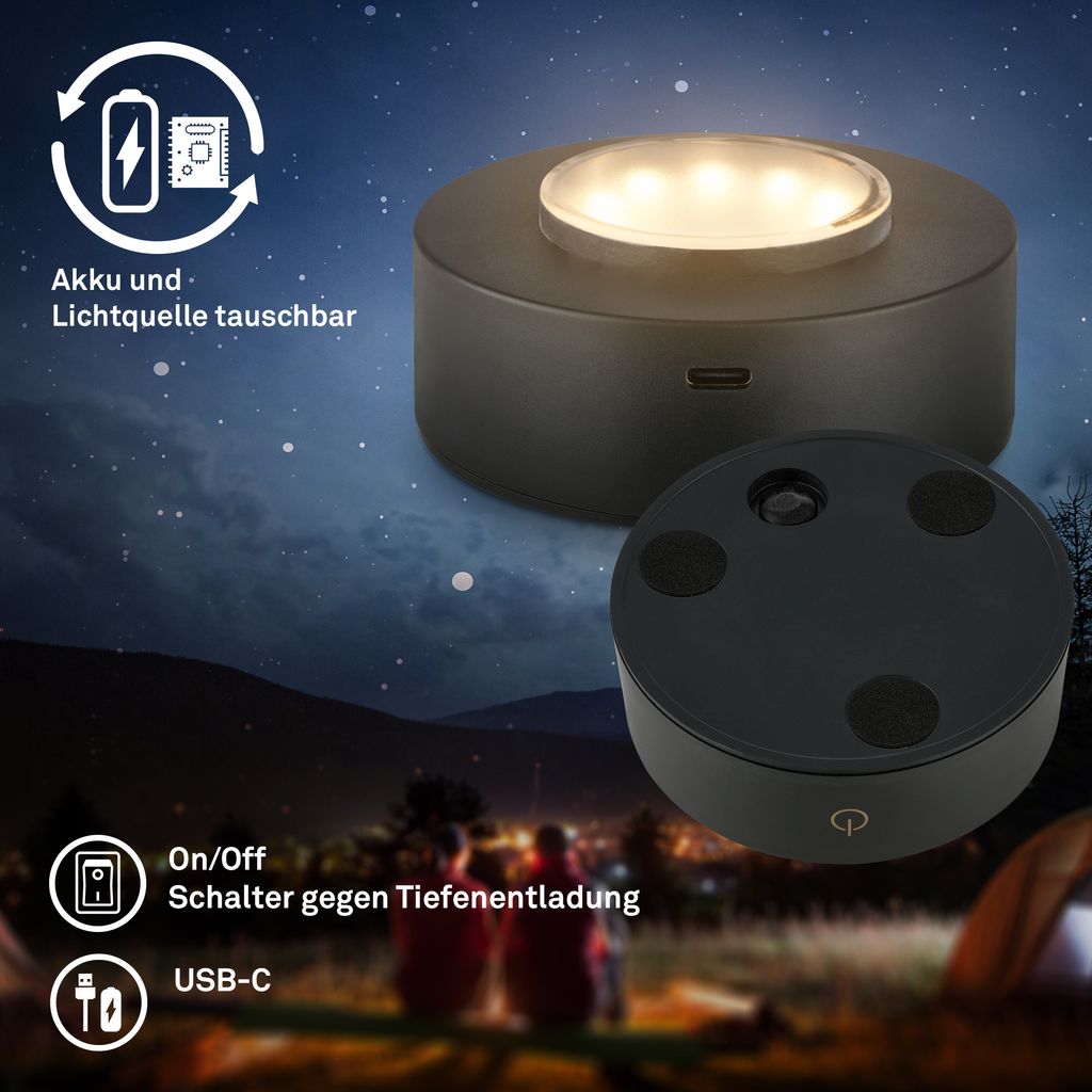 Sunora LED Tischlampe kabellos IP44, Dimmbar, Touch, 2er Set, Grau