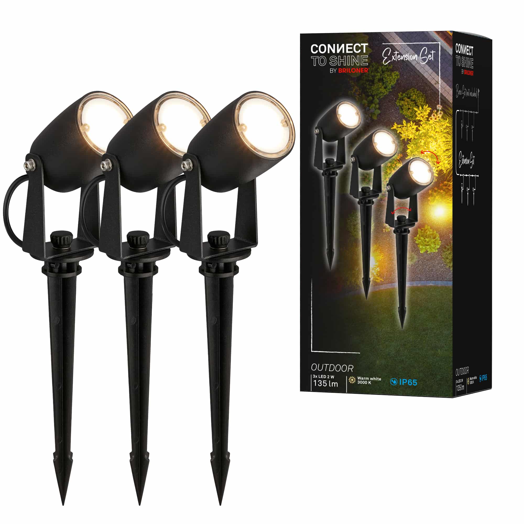 Briloner Iris extension set LED garden spotlight with ground spike, swivelling