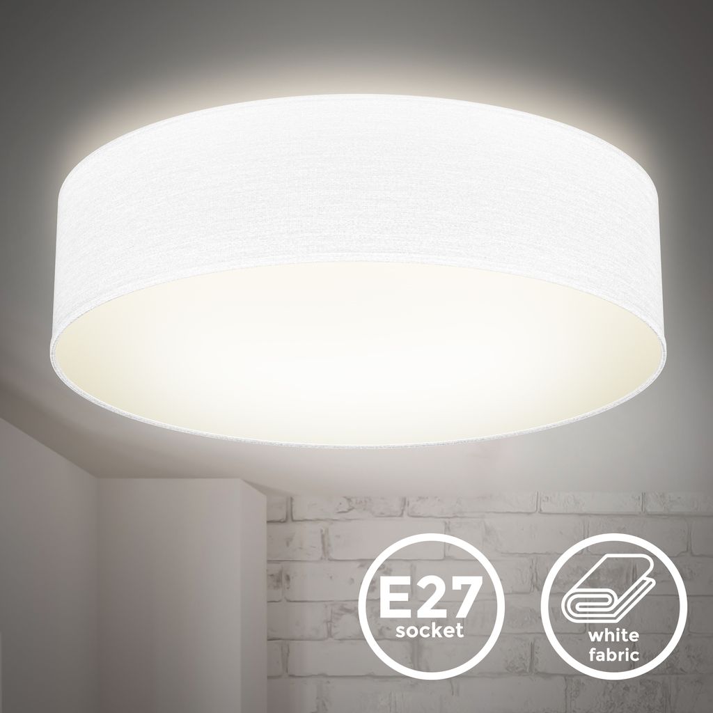B.K.Licht Ceiling Lamp Shade, Ø38cm/15in, White Fabric, 2 E27 sockets, Bulbs not Included, Flush Mount Ceiling Fitting, Modern Light Fitting for Bedroom, Living Room, Dining Area, IP20