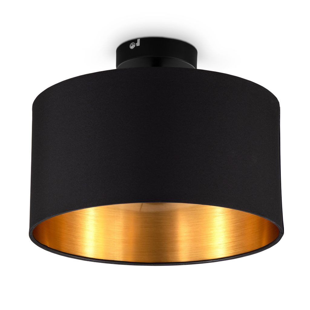 Deckenleuchte Ø30 cm - Stoffschirm, E27 Fassung, retro, schwarz-gold