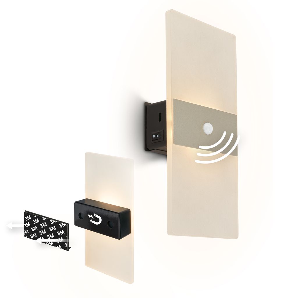 Aura Wandleuchte - 2,5W, 100lm, Akku, LED, mit Bewegungsmelder, Nickel-Matt