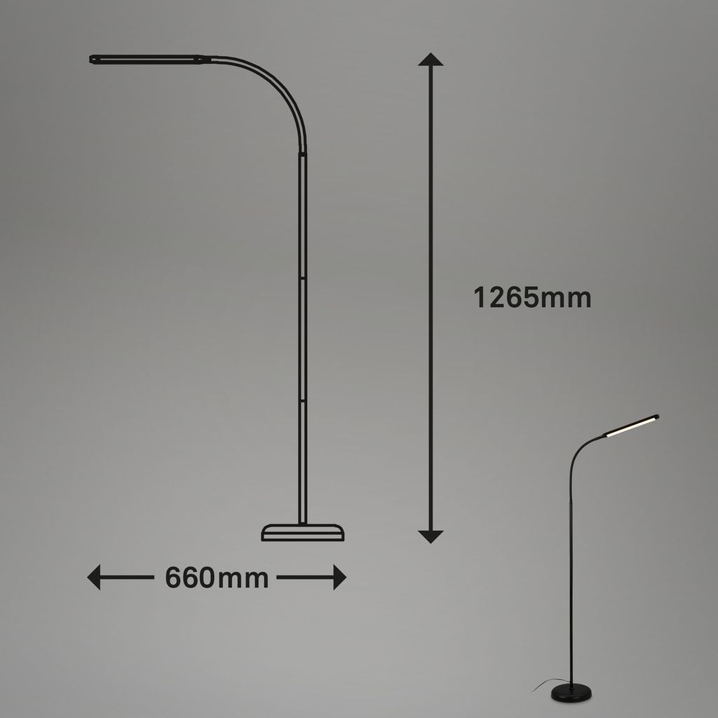 LED Stehleuchte, 126,5 cm, 6W, 600lm, schwarz