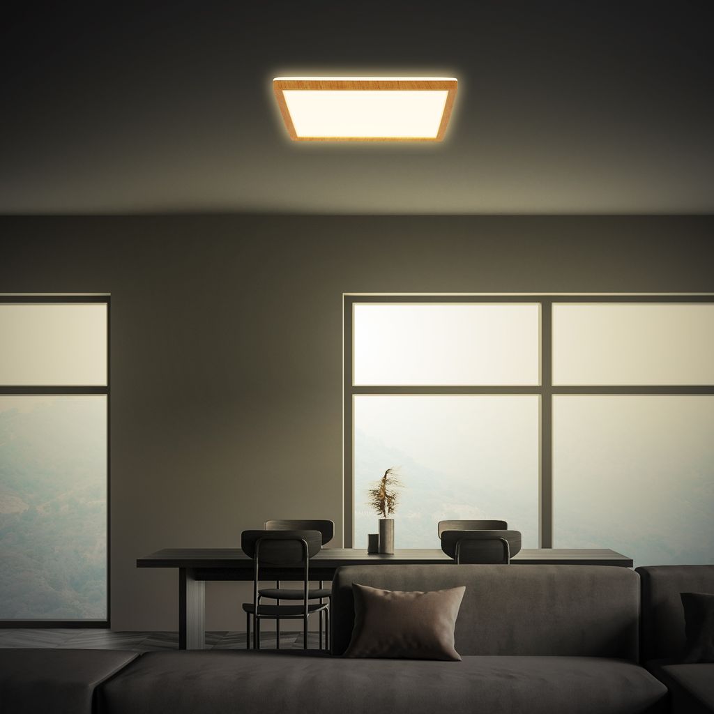 Tava Wood LED Deckenlampe, Backlight, Flach, Holzoptik, 29x29 cm