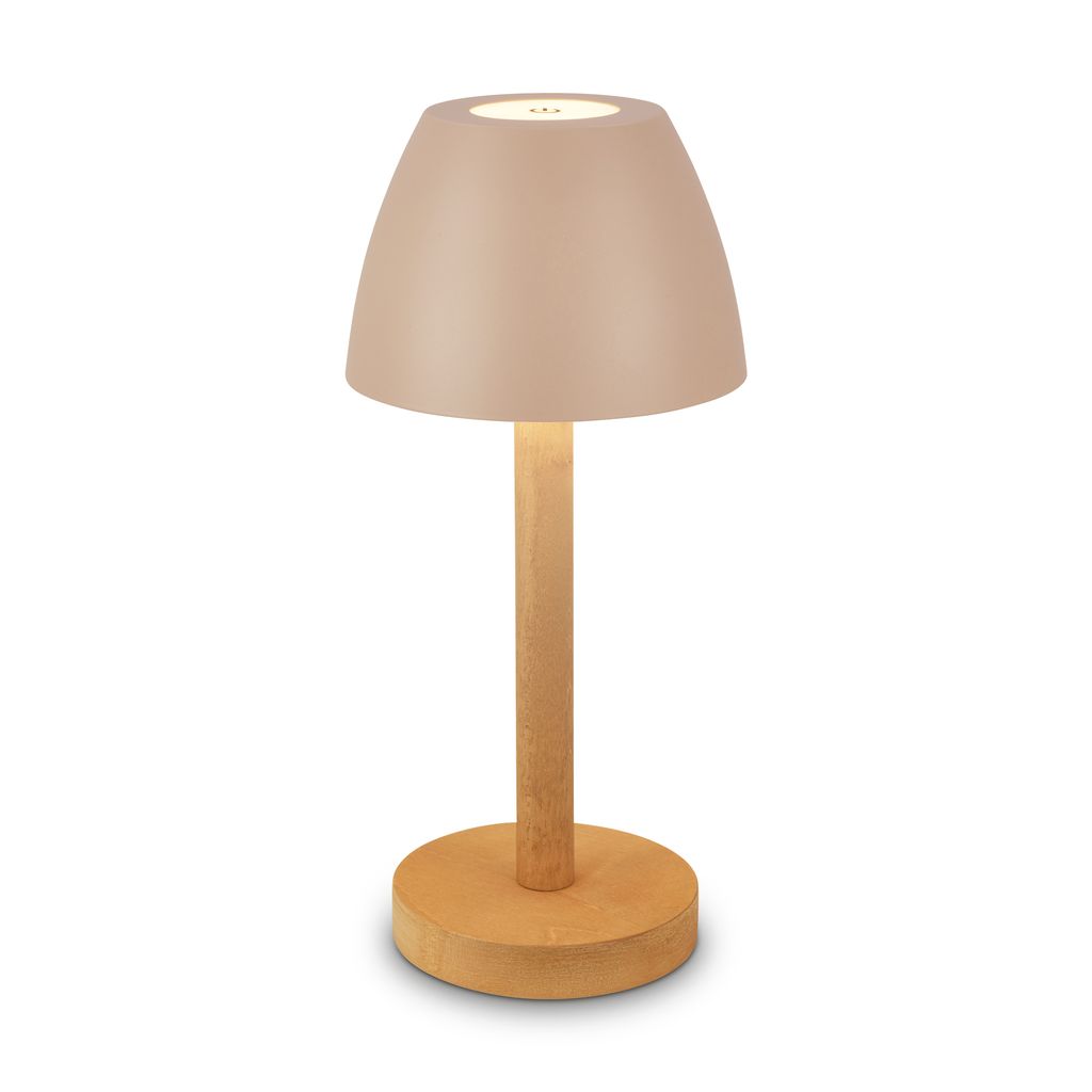 Serina Wood Rechargeable Table Lamp - 2.5W, 200lm, Cordless, LED, Touch, Dimmable, Beige-Wood