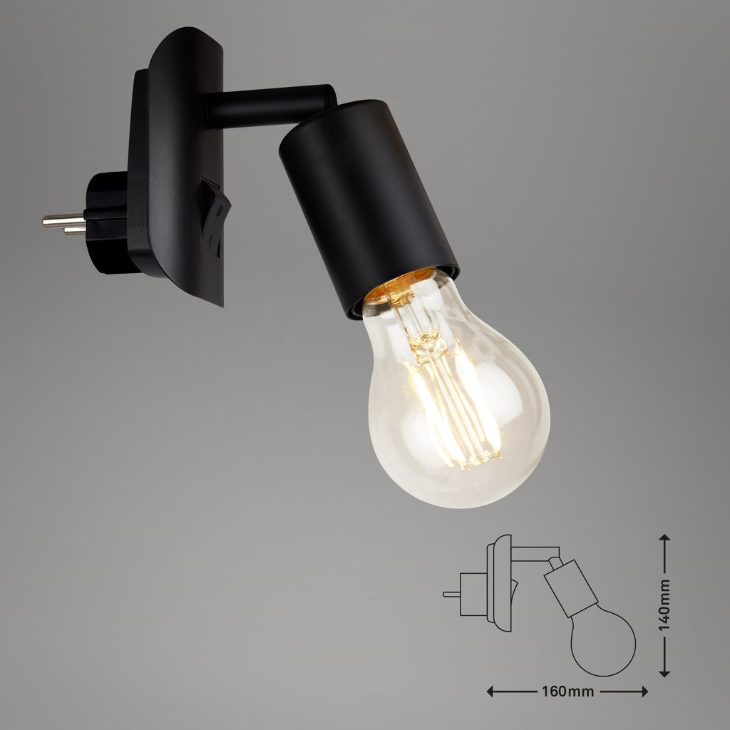Steckerleuchte Steckerlampe Ein-/Aus-Schalter 1E27 25 W schwarz Metall Briloner 21