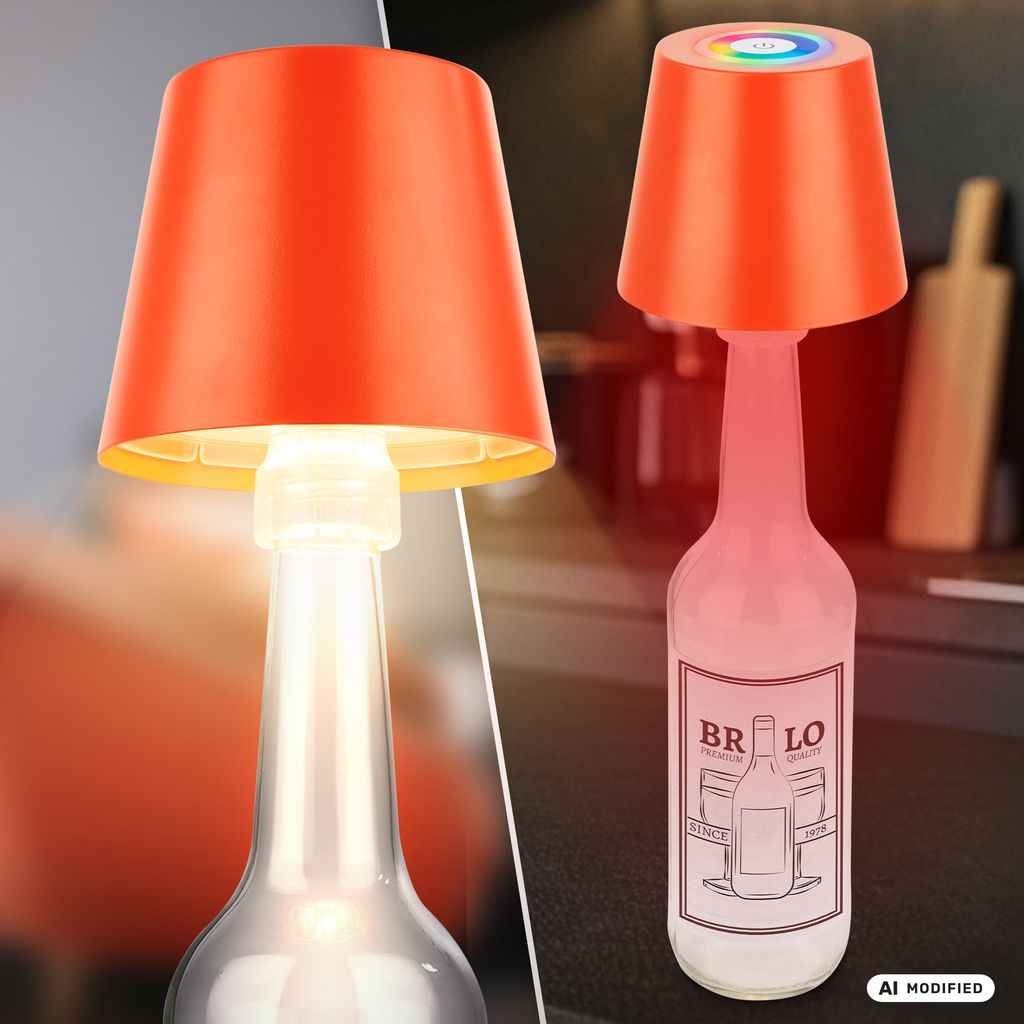 Calida Tischlampe - 2,5W, 200lm, Akku, LED, Dimmbar, RGBW, Flaschenaufsatz, Orange