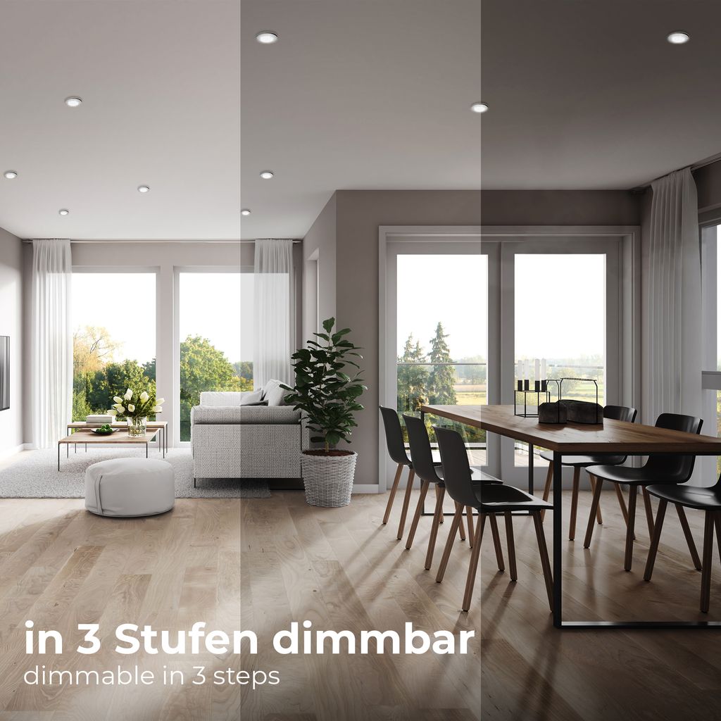 Einbauspot 68mm 5er Set - 230V, 5,5W, 470lm, LED, dimmbar, warmweiß, matt-nickel