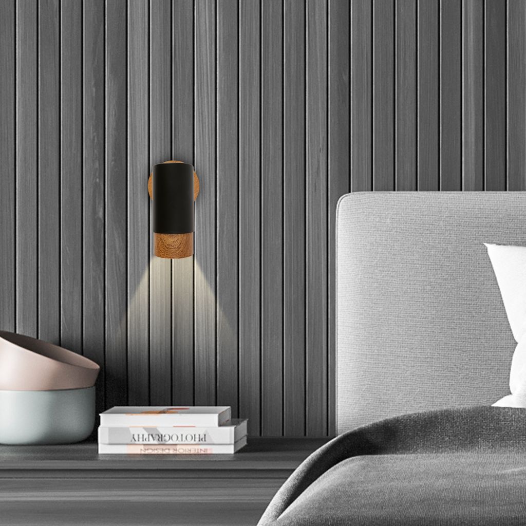 Spotlight. black. with wood. excl. 1xGU10/max.9W 5