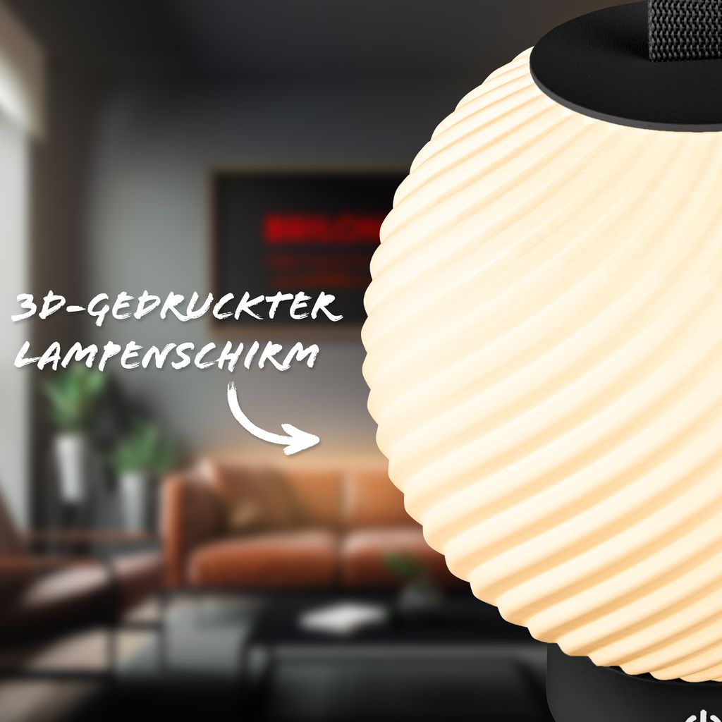 Globe Tischleuchte - 2W, 150lm, Akku, LED, Touch, Dimmbar, 3D-Druck, Schwarz