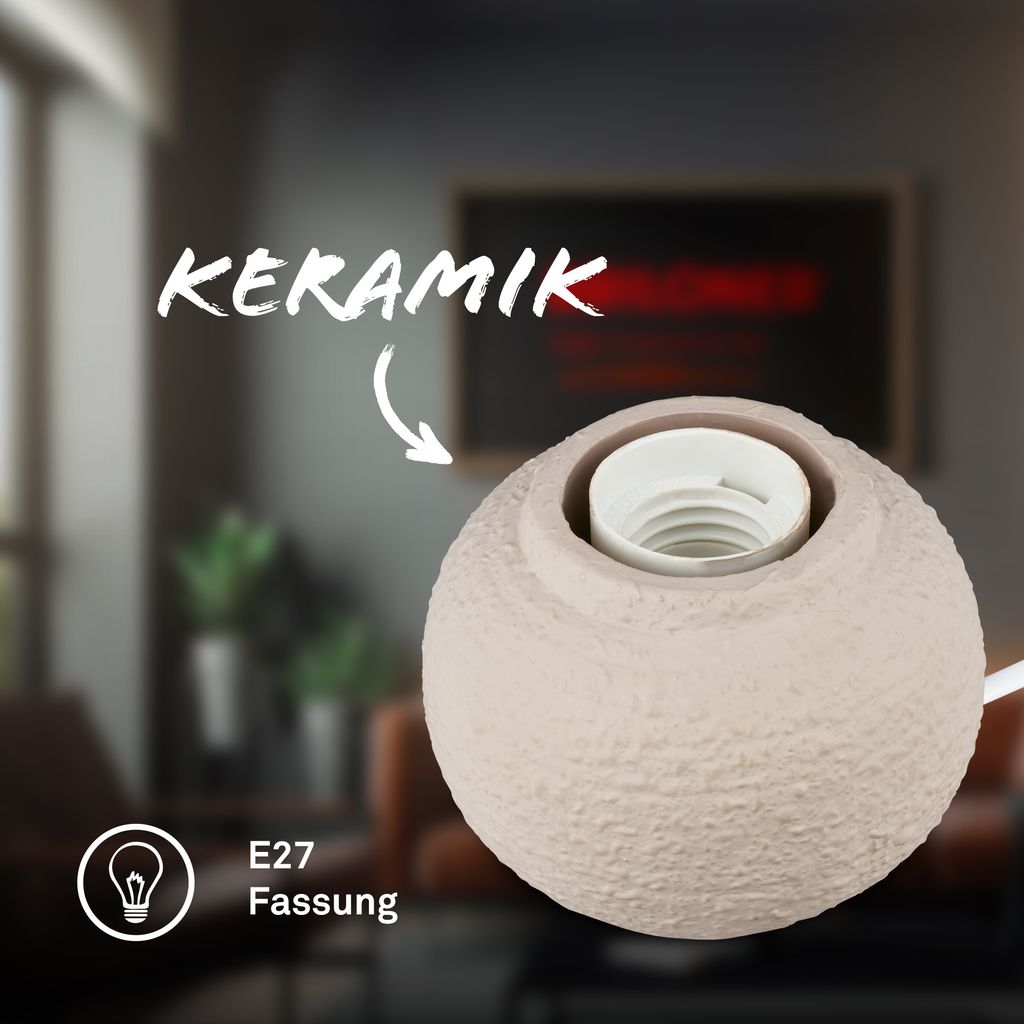 Amba Tischlampe - mit Schalter, Keramikfuß, E27 Fassung, Beige
