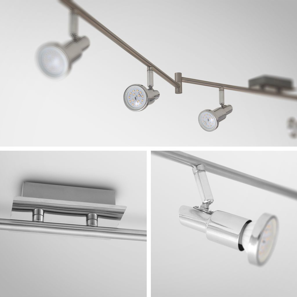 B.K.Licht LED Ceiling Light, 70,8 in, rotatable Spots, 5W GU10 Bulbs Included, 400Lm Each, Warm White 3000K, Spotlight bar for Kitchen, Living Room & Bedroom, Metal, matt Nickel Design, IP20, 230V