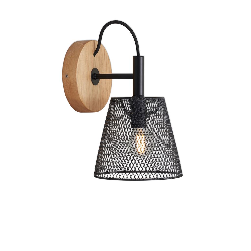 Spotleuchte Wandleuchte Retro Gitteroptik 1x E14 Schwarz-Holz 25W Briloner 3