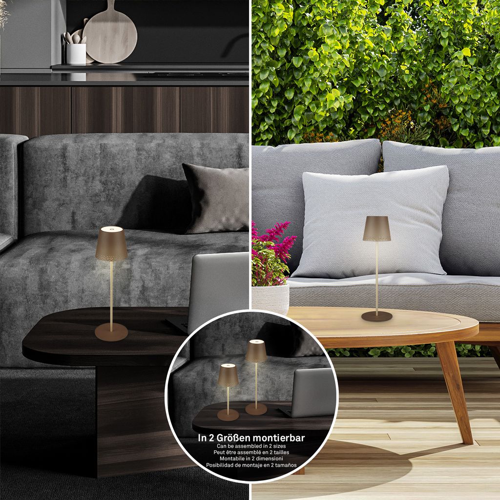 LED Akku-Tischleuchte Tischlampe verstellbar IP44 braun gold RGB innen außen 9