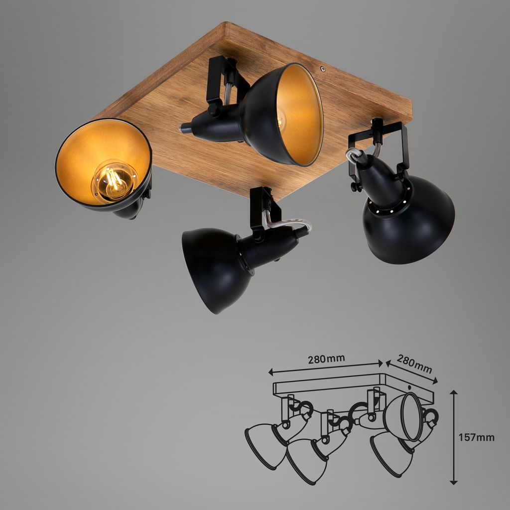 Spotleuchte dreh- & schwenkbar 4x E14 25 W Schwarz-Gold Holz Briloner 21