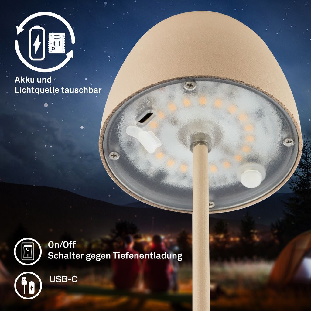 Briloner Serina Mini LED Tischlampe kabellos IP44. Dimmbar. Touch. Spritzwasserschutz. akku. beige. Ø8 x 20 cm 7