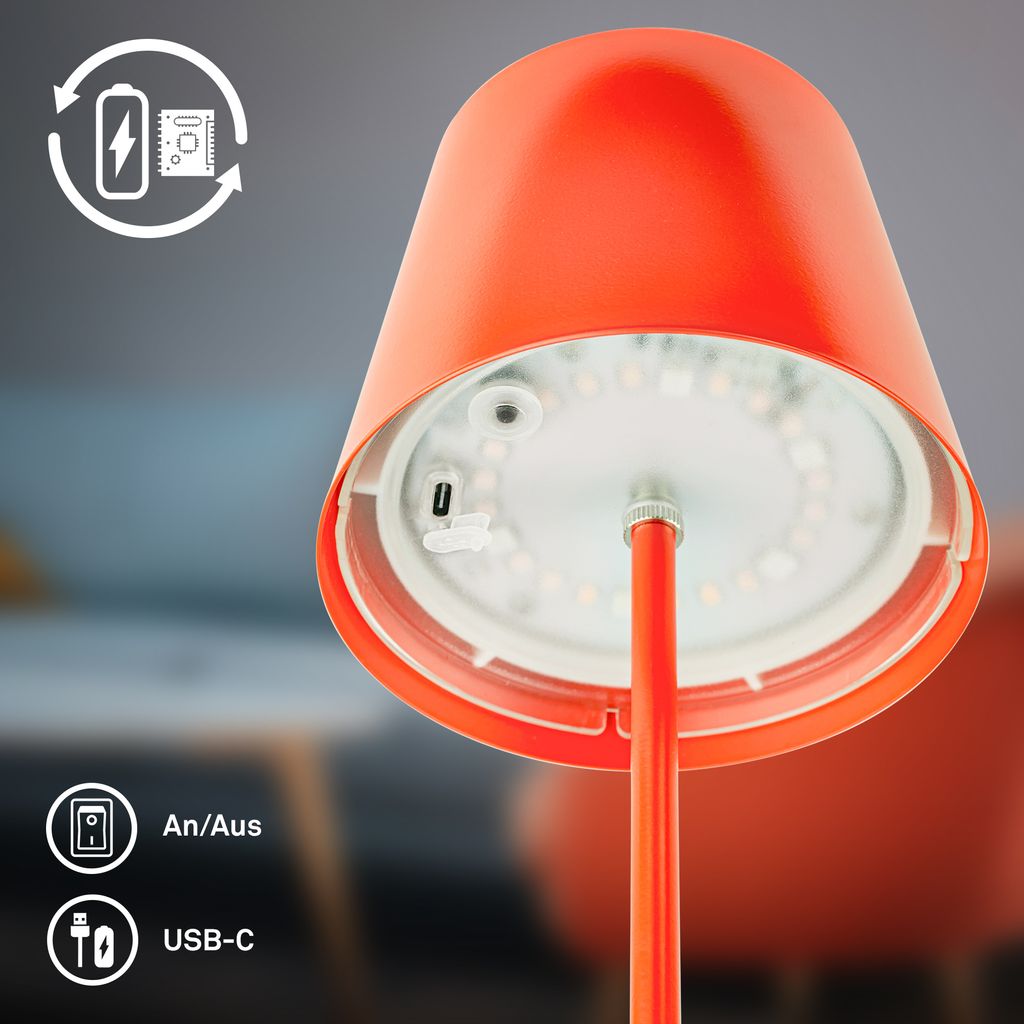 Calida Tischlampe - 2,5W, 200lm, Akku, LED, Dimmbar, RGBW, Flaschenaufsatz, Orange