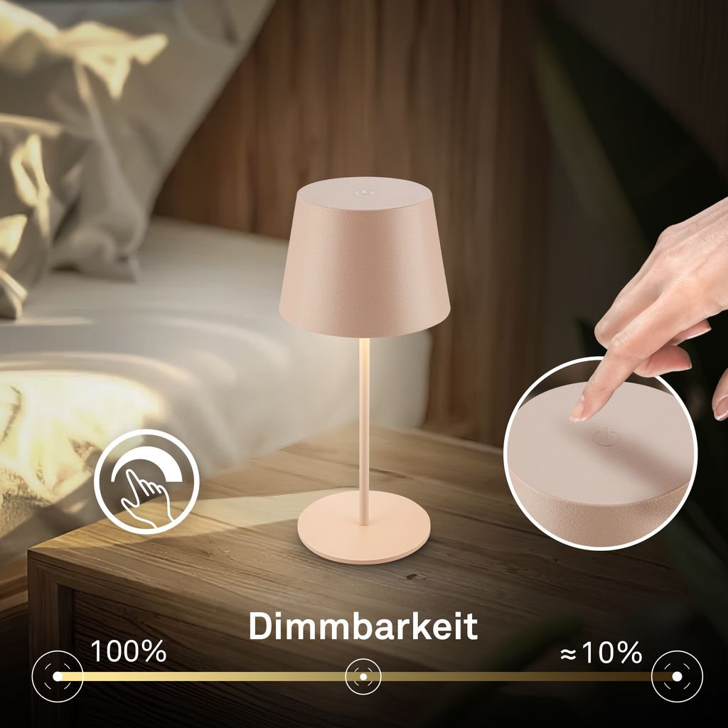 Nivo Tischlampe - 1,2W, 120lm, Kabellos, LED, Touch, Dimmbar, Beige