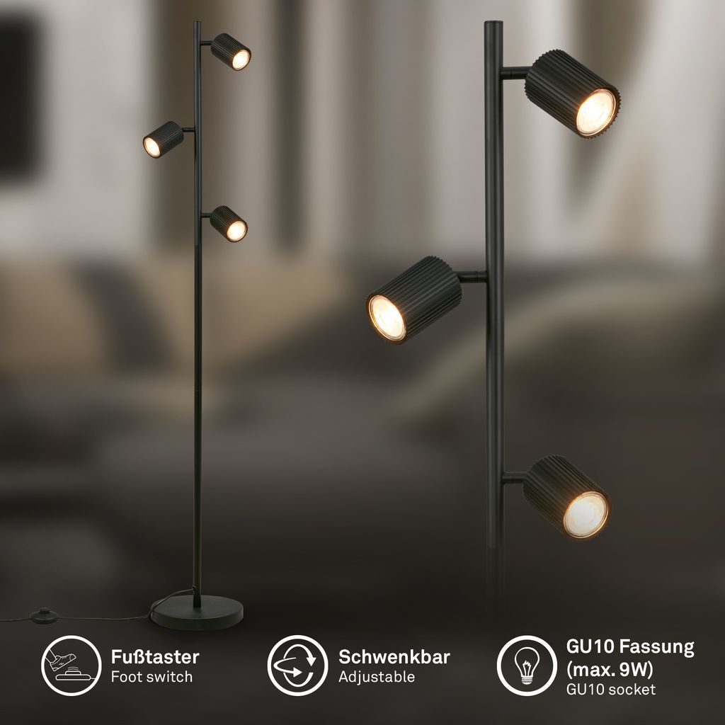 Ida Stehlampe - Schalter, Schwenkbar, GU10 Fassung, max. 9W, Schwarz
