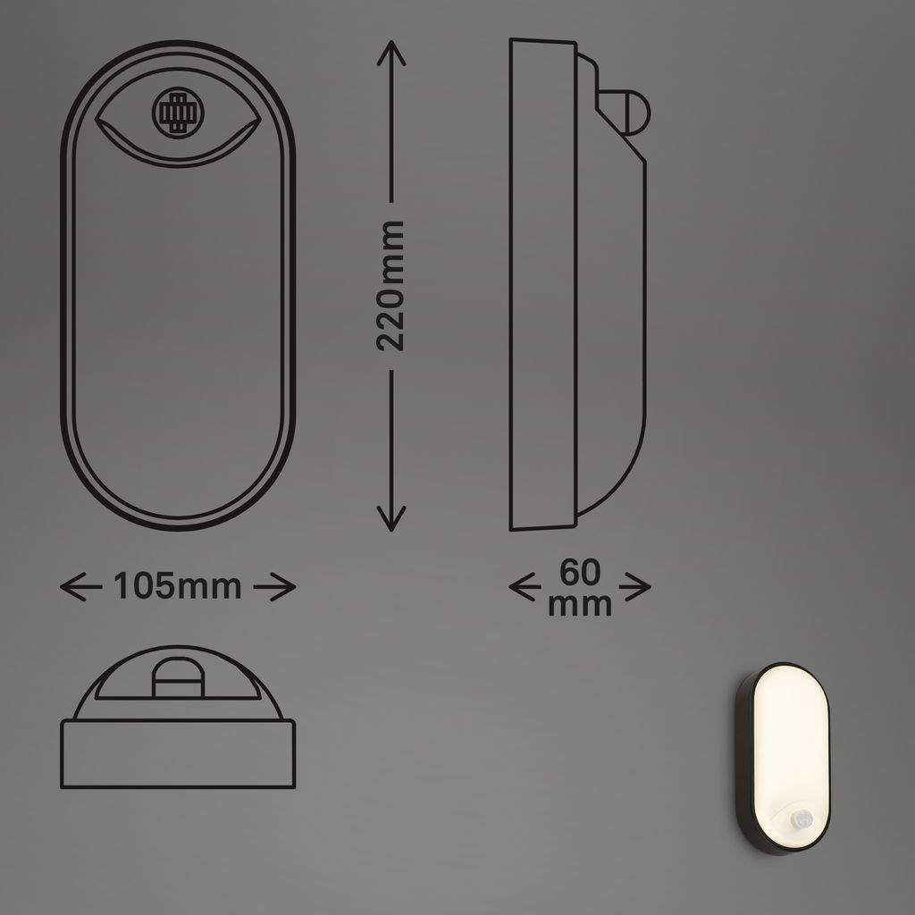 Outdoor LED Wall Lamp Safety Light Motion Sensor IP65 Waterproof Black