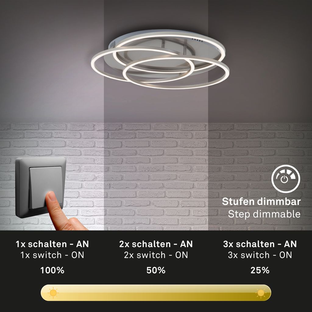 LED Deckenleuchte, Ø 52,5 cm, 56 W, Matt-Nickel