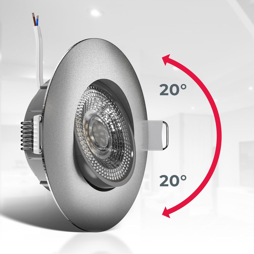 Einbauspot 6er Set 68mm Lochmaß - 230V, 4,8W, 400lm, LED, warmweiß, matt-nickel