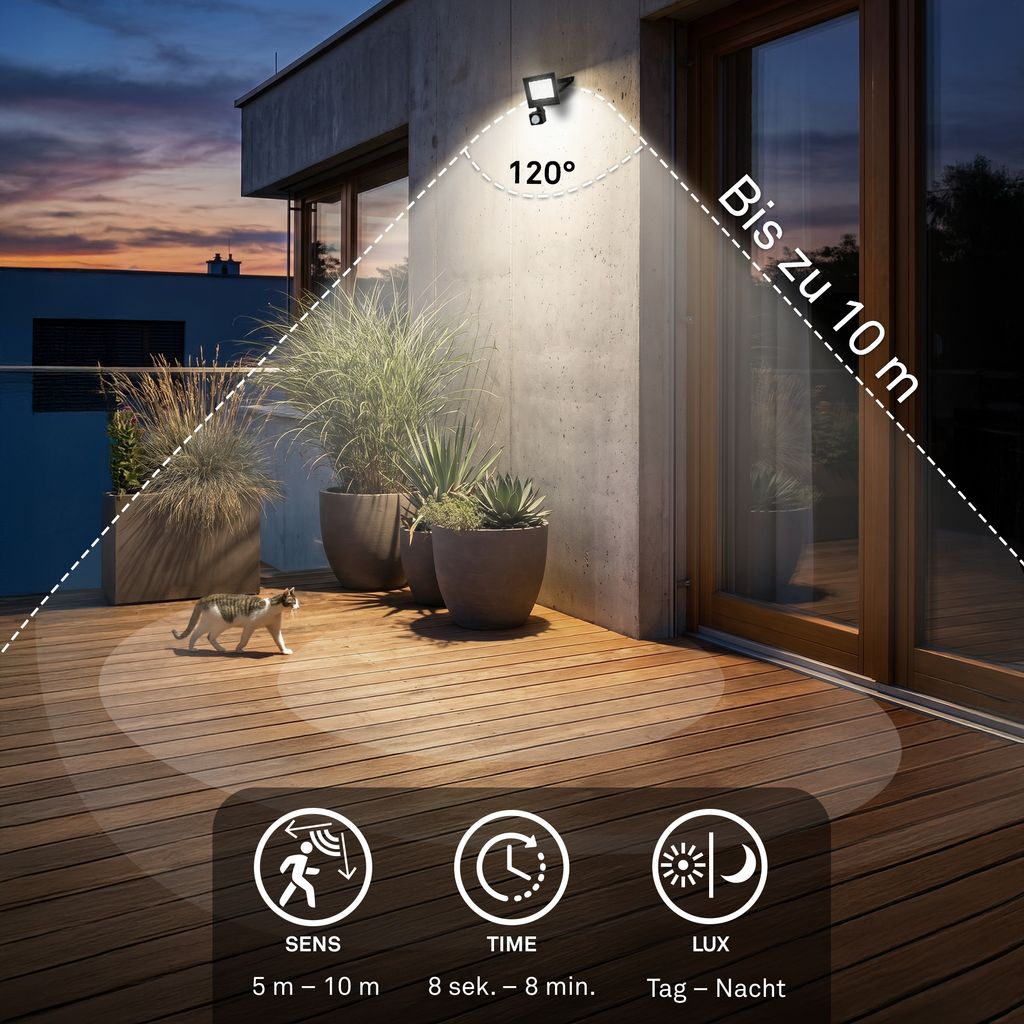 Varo Outdoor Floodlight - 20W, 1800lm, With Motion sensor, LED, Neutral White, IP65, Black