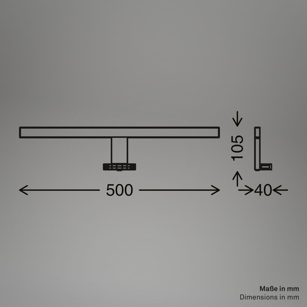 Dun Spiegelleuchte - 10W, 1000lm, LED, 2 in 1 Montage, 50 cm, Warmweiß, Schwarz