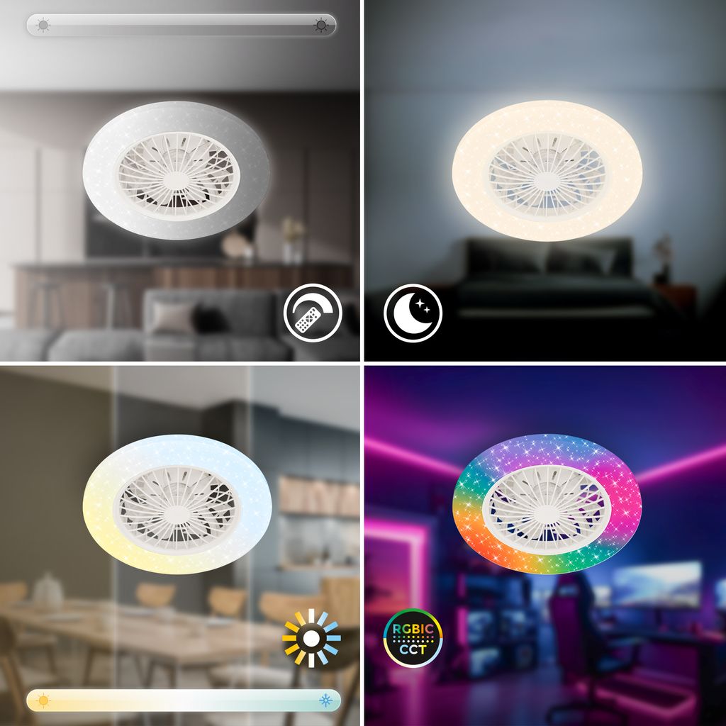 LED Deckenlampe Ventilator Deckenventilator Dimmbar Fernbedienung CCT RGB 48.5cm 2