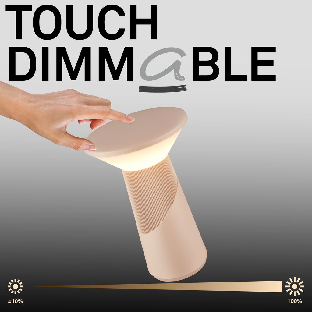 Briloner LED Tischlampe Kabellos 15x24cm 2.6W 200lm 2700K Warmweiß Dimmbar Design Award Beige - Tischleuchte Wohnzimmer Schlafzimmer Balkon 5