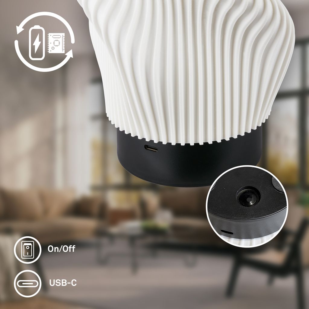 Tubi Tischleuchte - 2W, 150lm, Akku, LED, Touch, Dimmbar, 3D-Druck, Schwarz