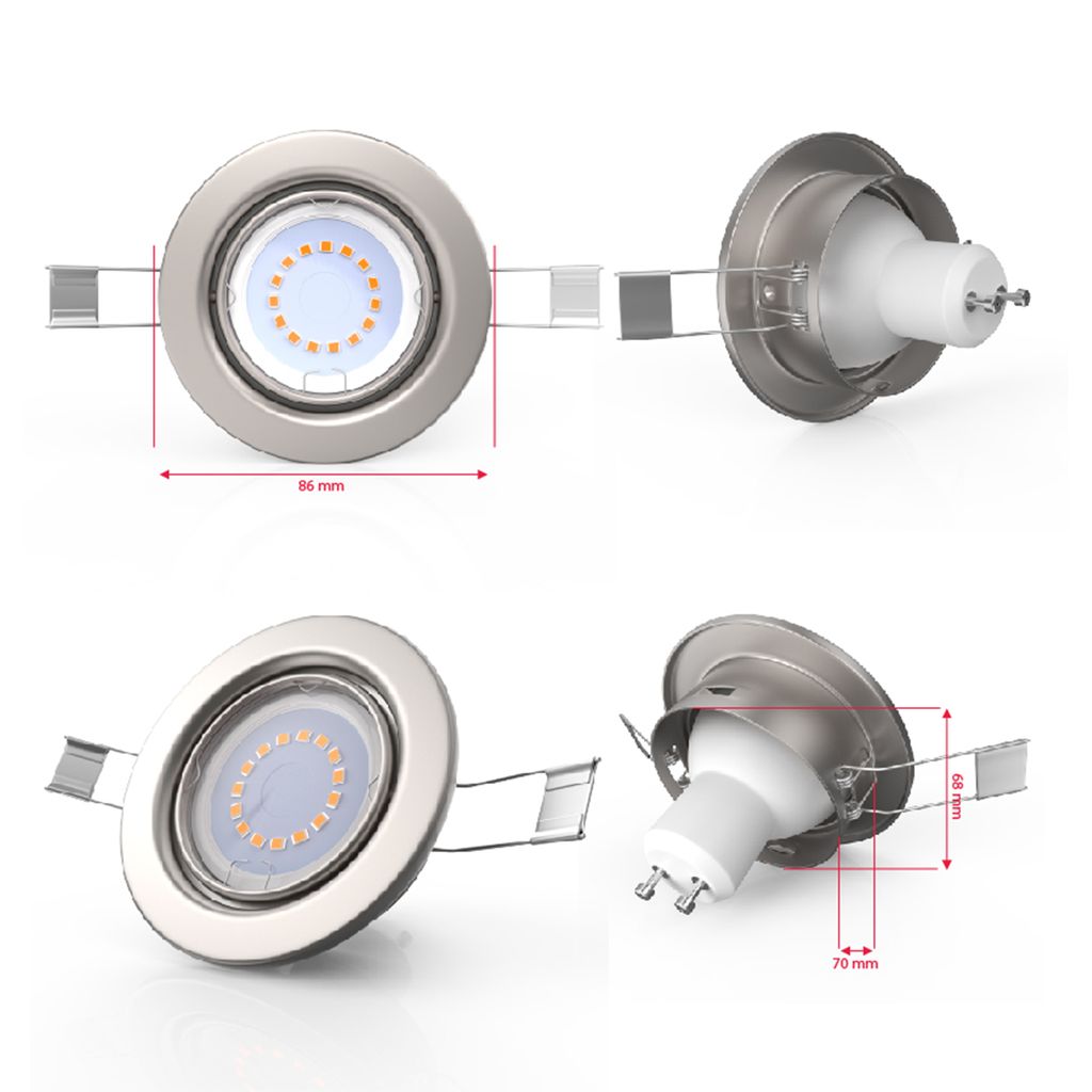 Einbauspot 68mm 5er Set - GU10, 5W, 400lm, LED, dimmbar, warmweiß, matt-nickel