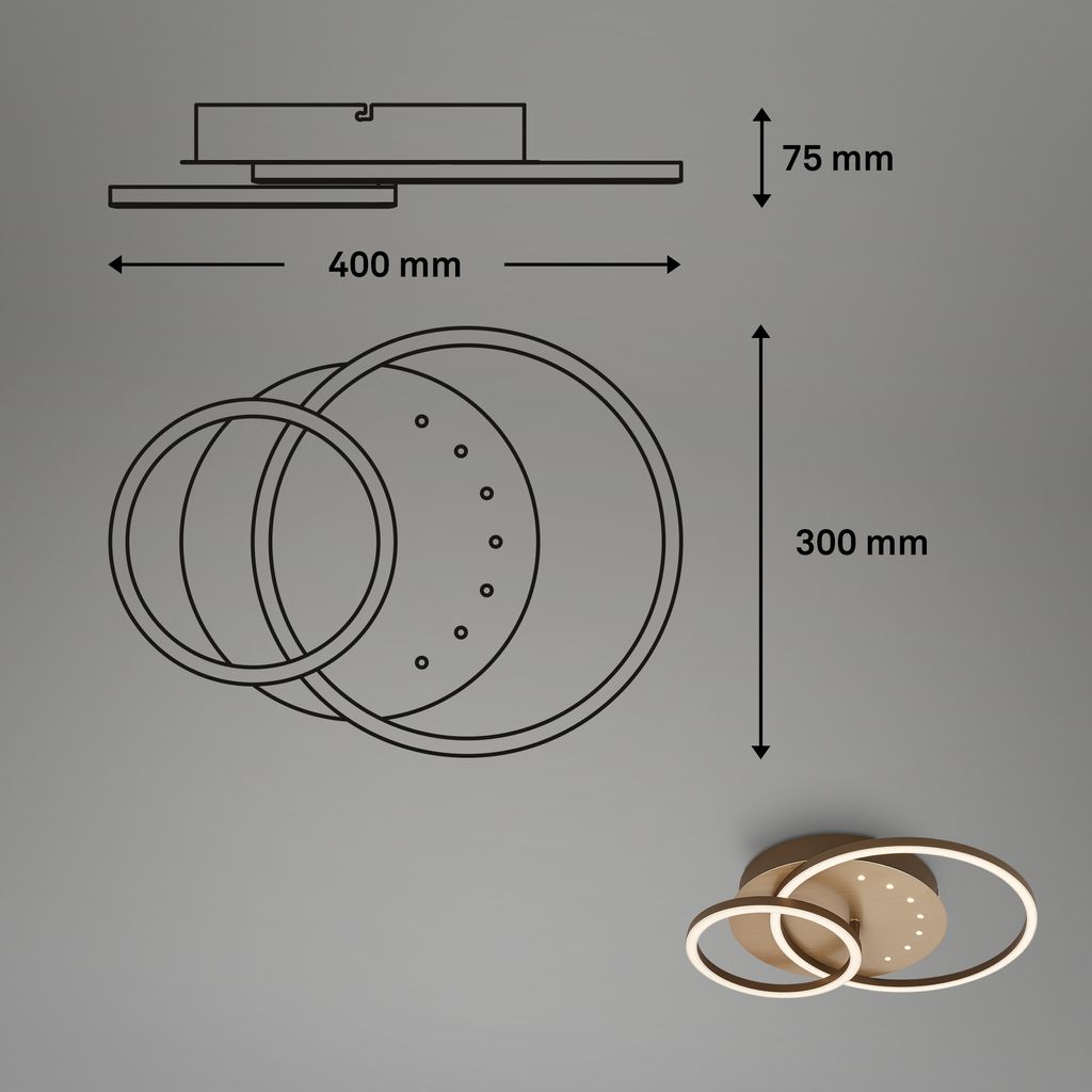LED Deckenleuchte, 40 cm, Memory, 26W, 2550lm, braun