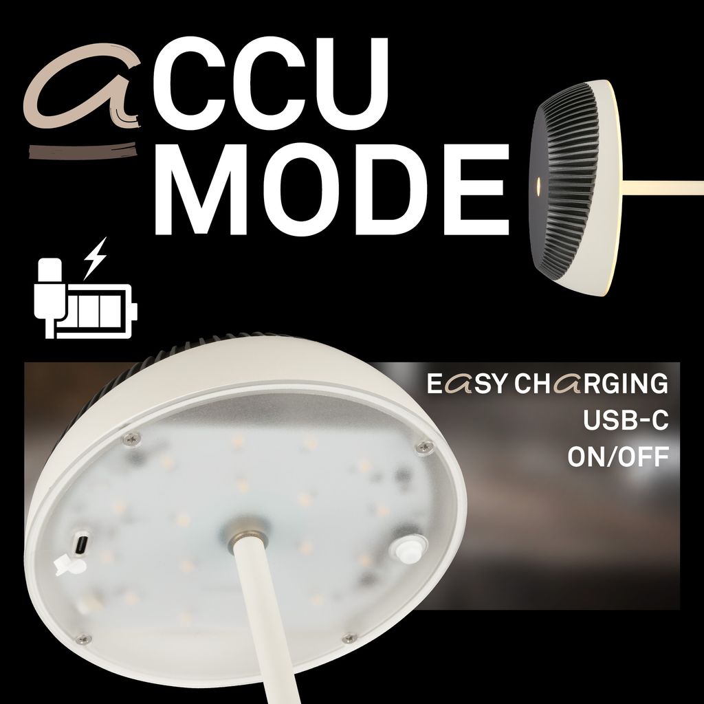 Alusta Tischleuchte - 2W, 200lm, Akku, LED, Touch, Dimmbar, Anthrazit metallic, Warm Grey