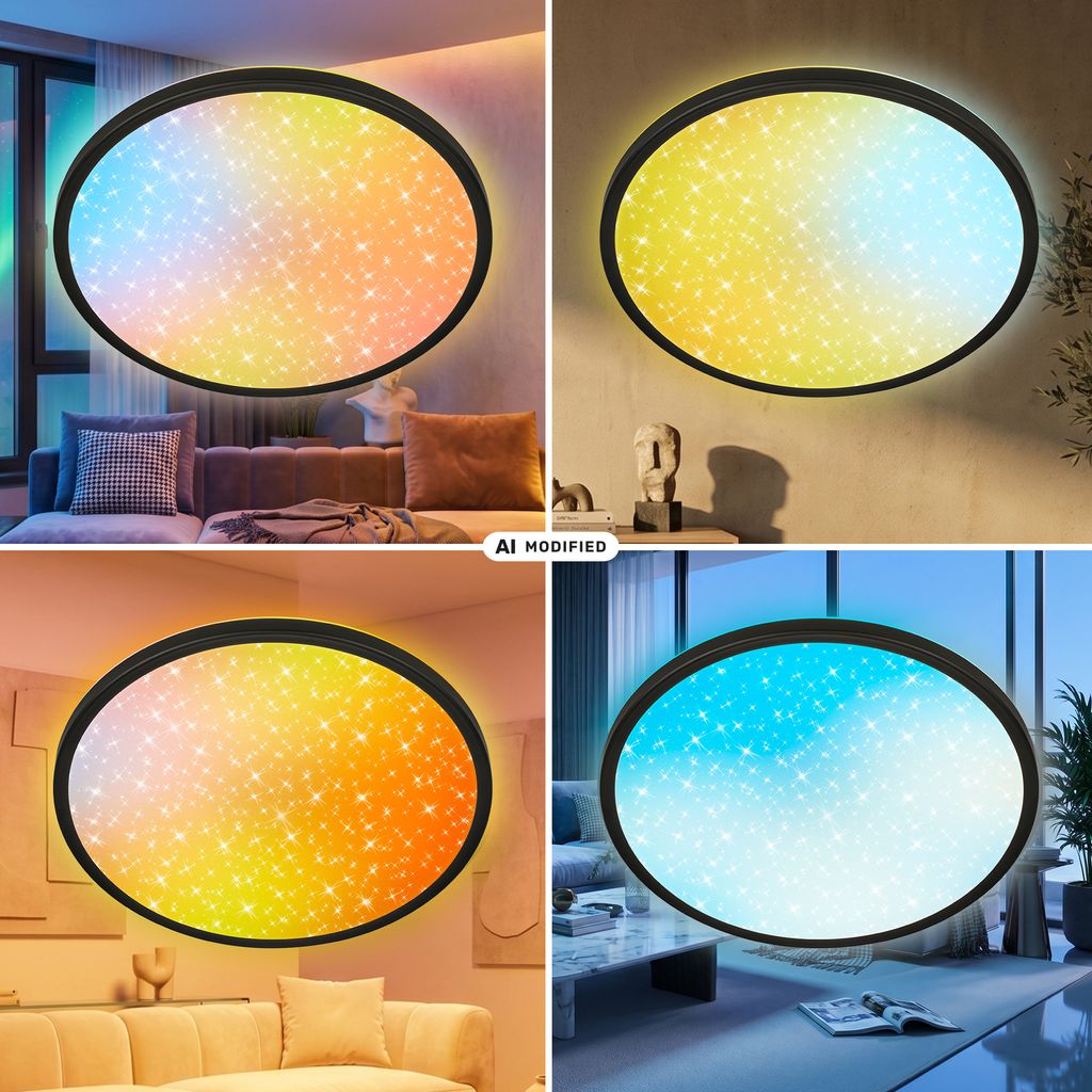 Slim Deckenlampe Ø37,5 cm - LED, AuraGlow, Farbwechsel, Dimmbar, Fernbedienung, Schwarz
