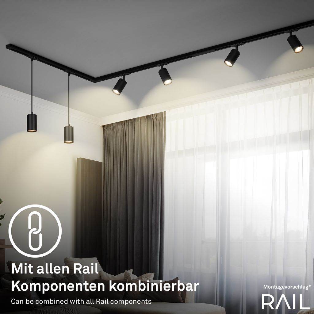 Briloner Rail Schienensystem. Dimmbar. Kombinierbar. Zubehör. Schwarz. Ø4 x 10 cm 4