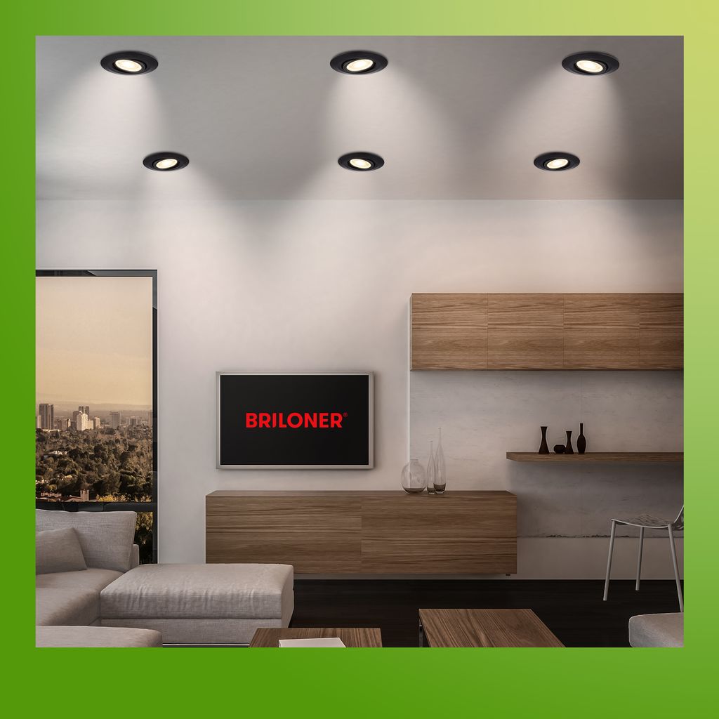 6er Set LED Einbaustrahler Ø90 mm ? CTS, flach, schwenkbar, 230V, 5W, Schwarz