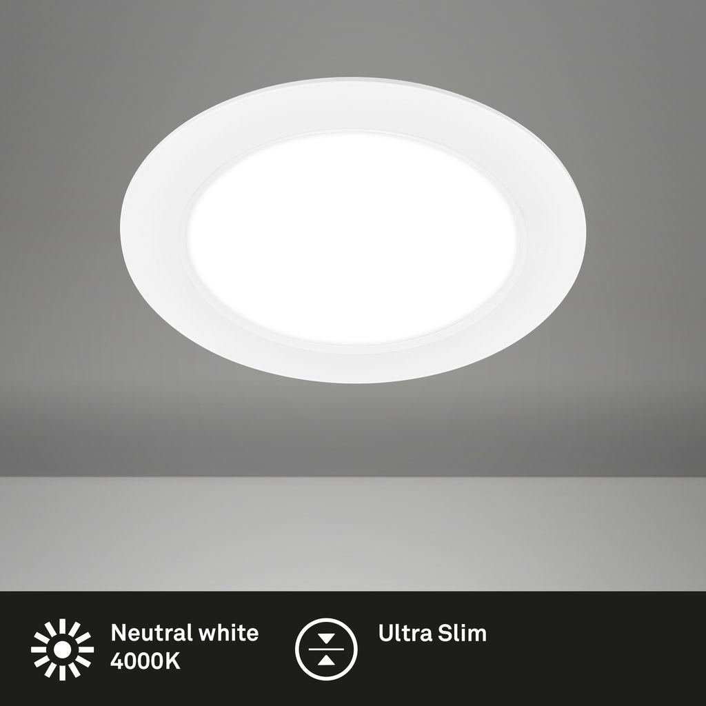 LED Einbaustrahler  Ø 170 mm, flach, 12W, 230V, Neutralweiß, Weiß