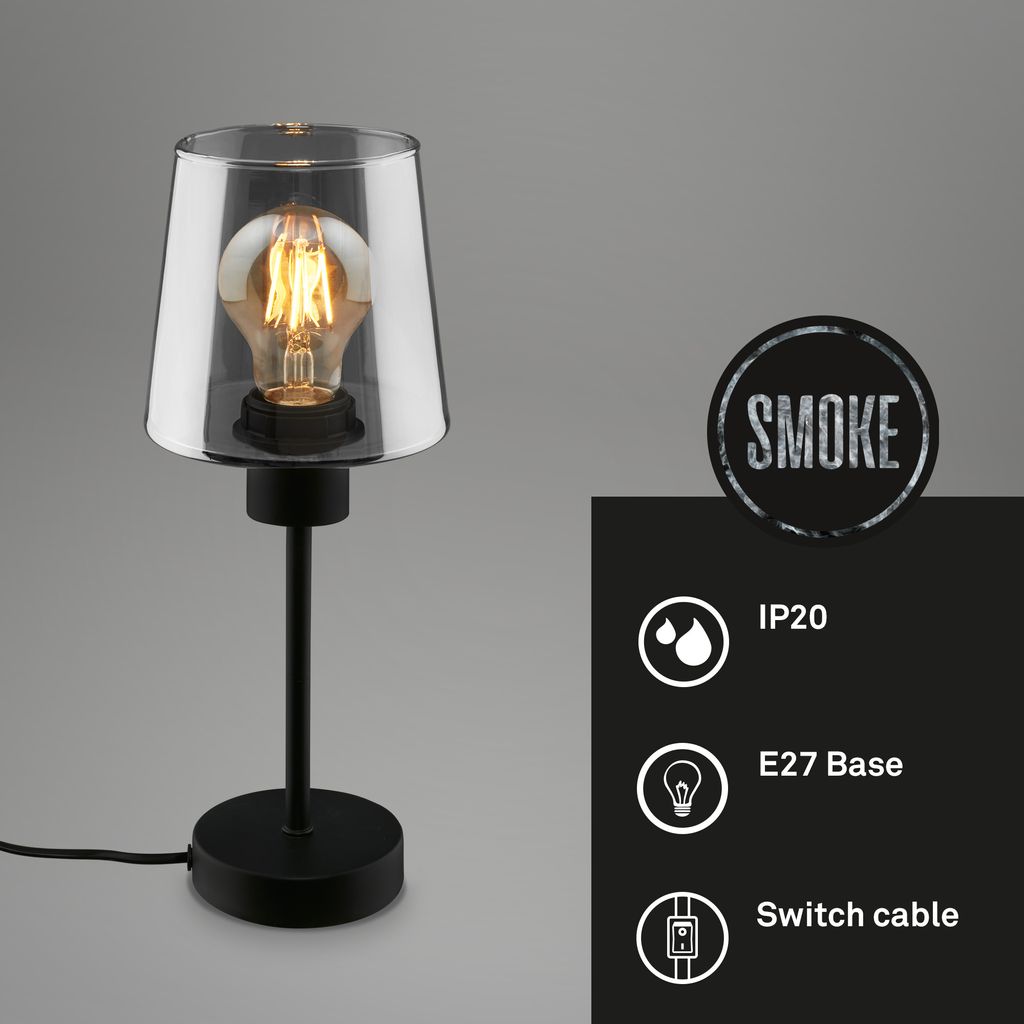 Tischleuchte. schwarz. Rauchglas. 1xE27/max.10W 1