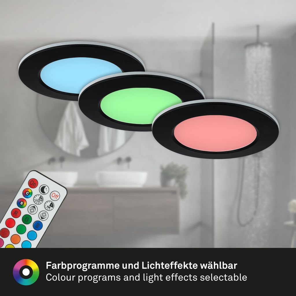 RGB-CCT LED-inbouwlampset, Ø9,2 cm, 3x LED, 4,8 W, 450 lm, zwart