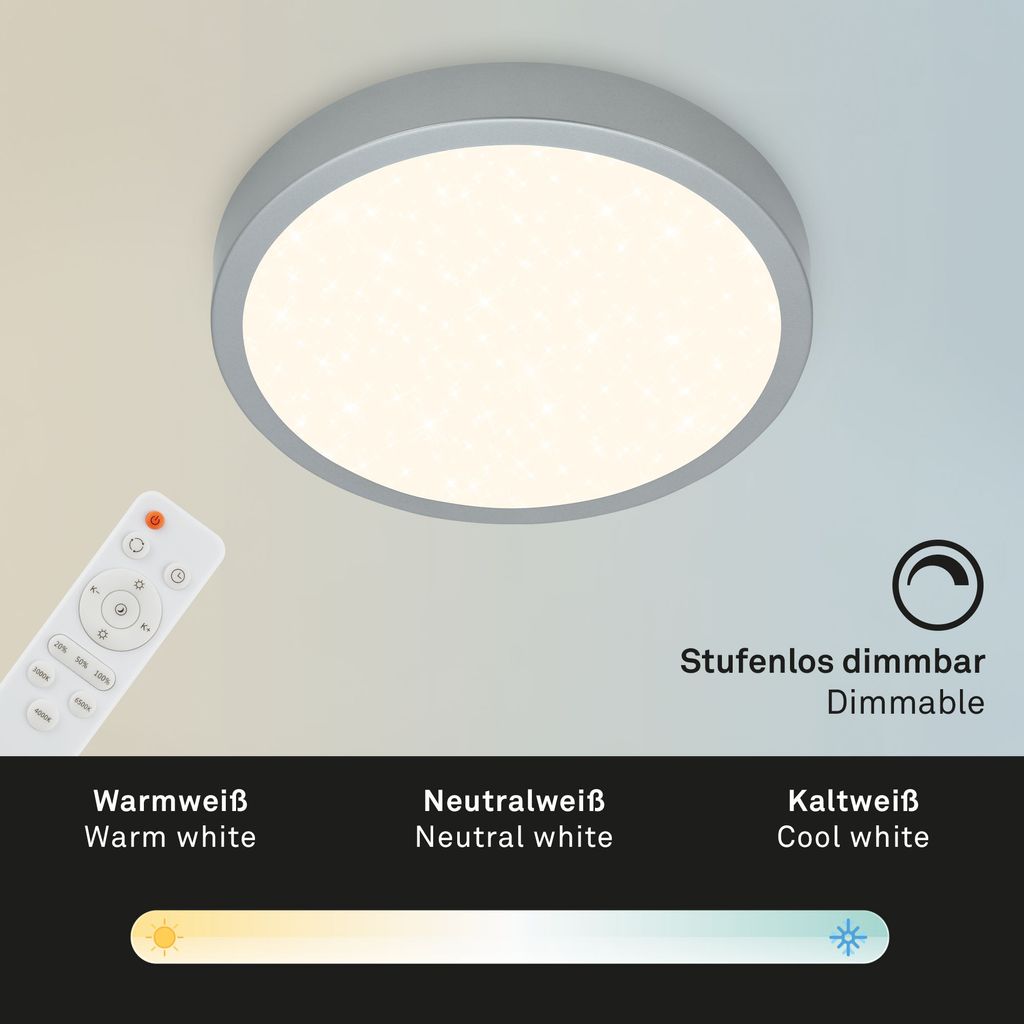 CCT LED Aufbauleuchte Ø 28 cm, LED-Platine, 18 W, 2000 lm, silber