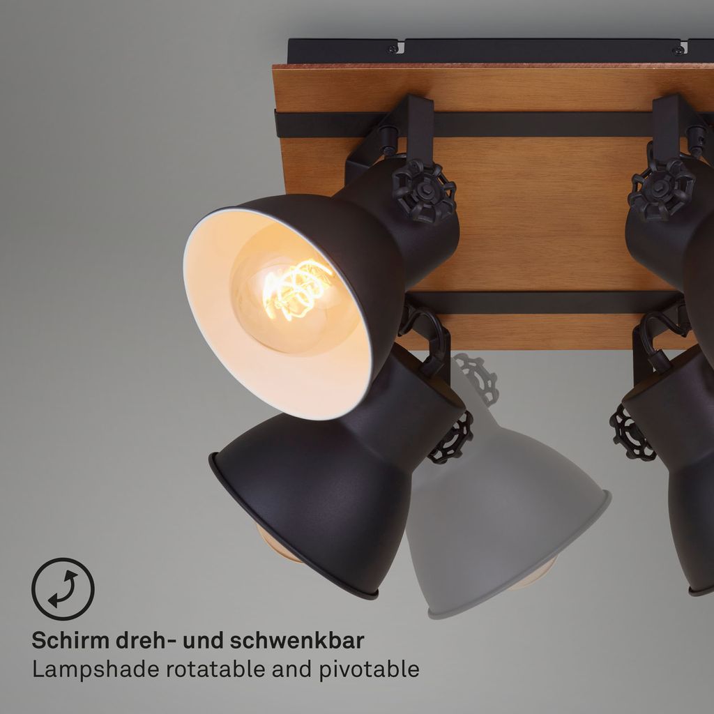 Briloner Tempa Deckenstrahler, schwenkbar, Holz, 4-flammig, Schwarz