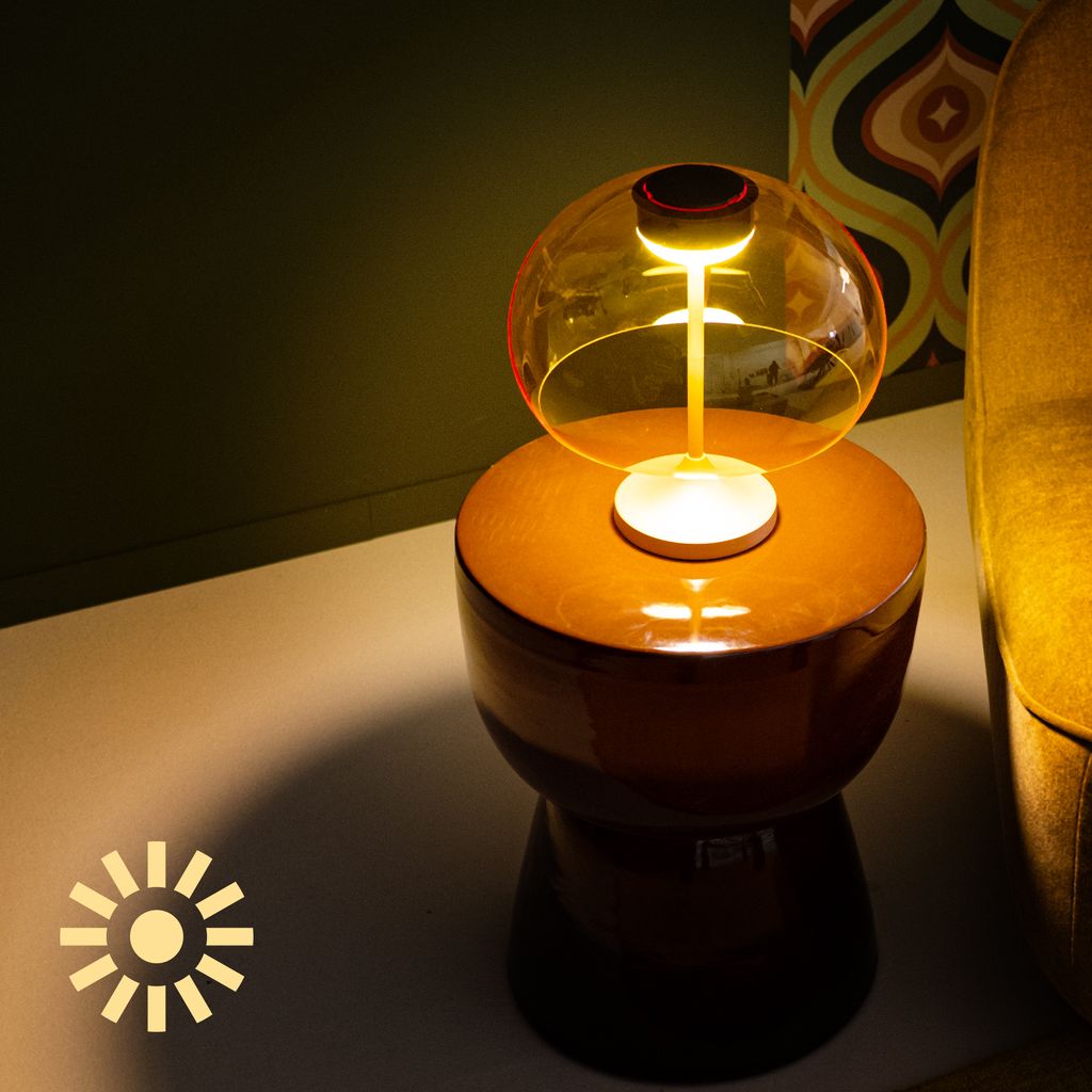 Oimara Tischlampe - Akku, LED, Dimmbar, Touch, inkl. Getränkehalter, IP44, Warmweißes Licht, Orange