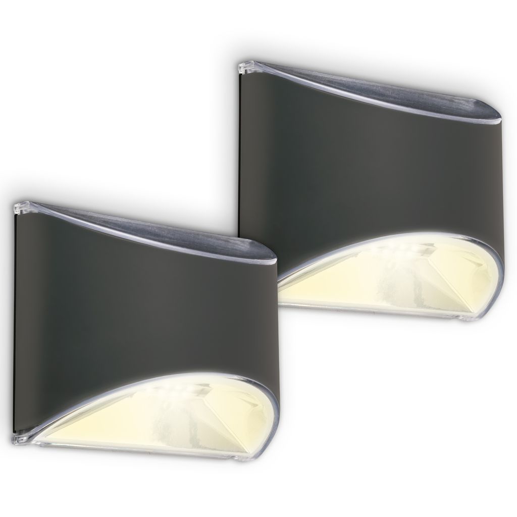 2er Set Solar LED Wandleuchte, 10 cm, anthrazit