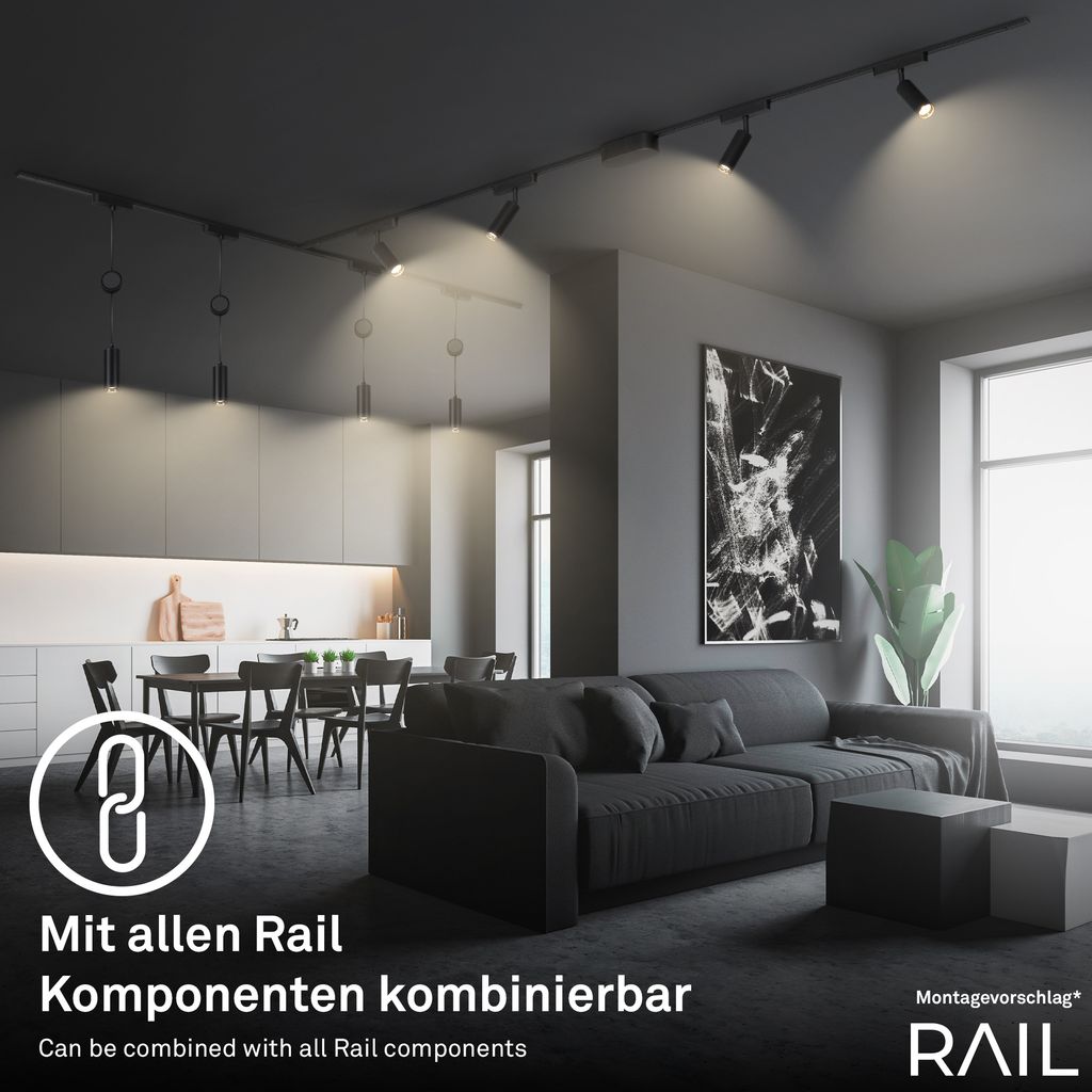 Rail T-Connector - 230V Track System, Accessory, Extension, Black