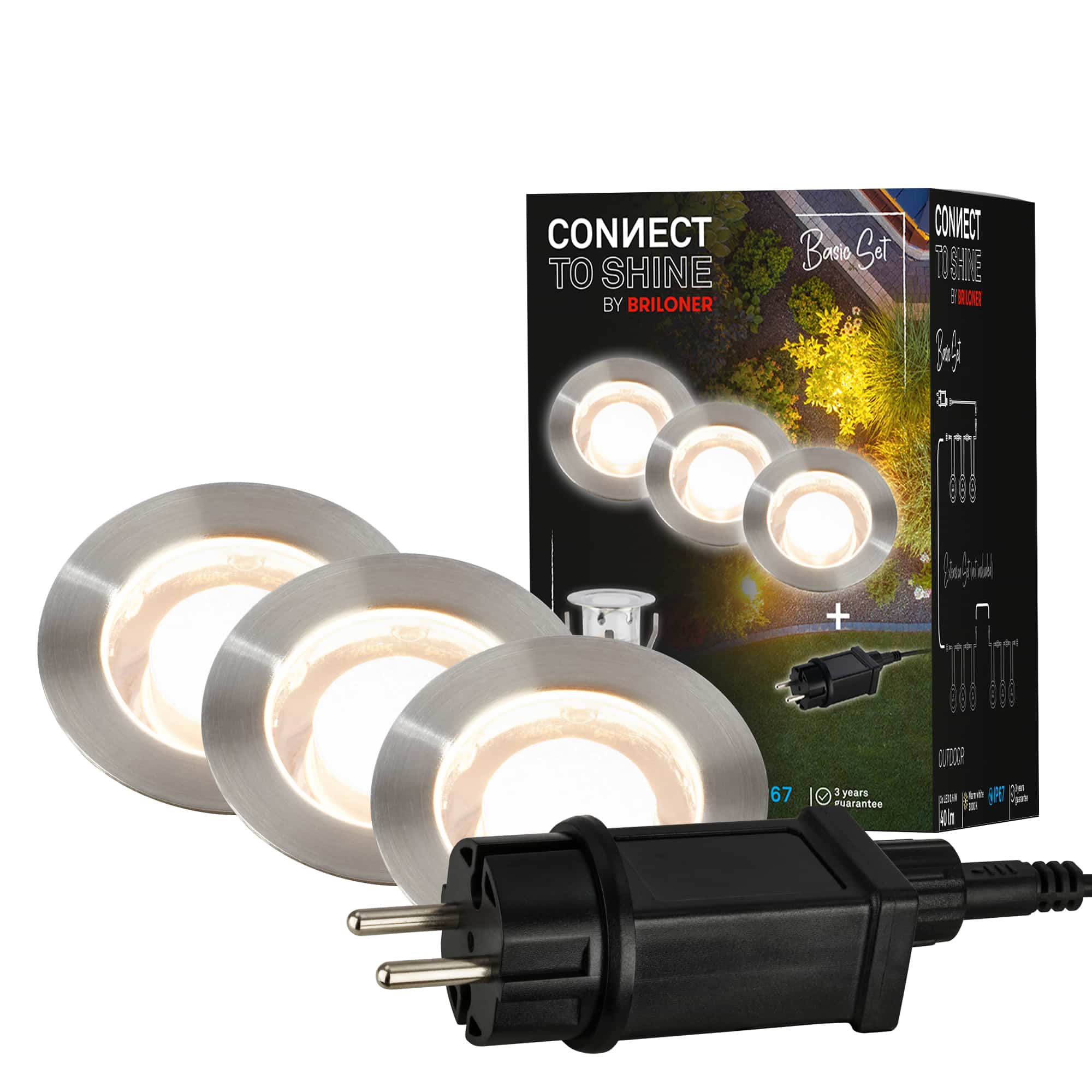 Briloner Kebony starter set LED in-ground spotlight, Ø30x26mm, IP67