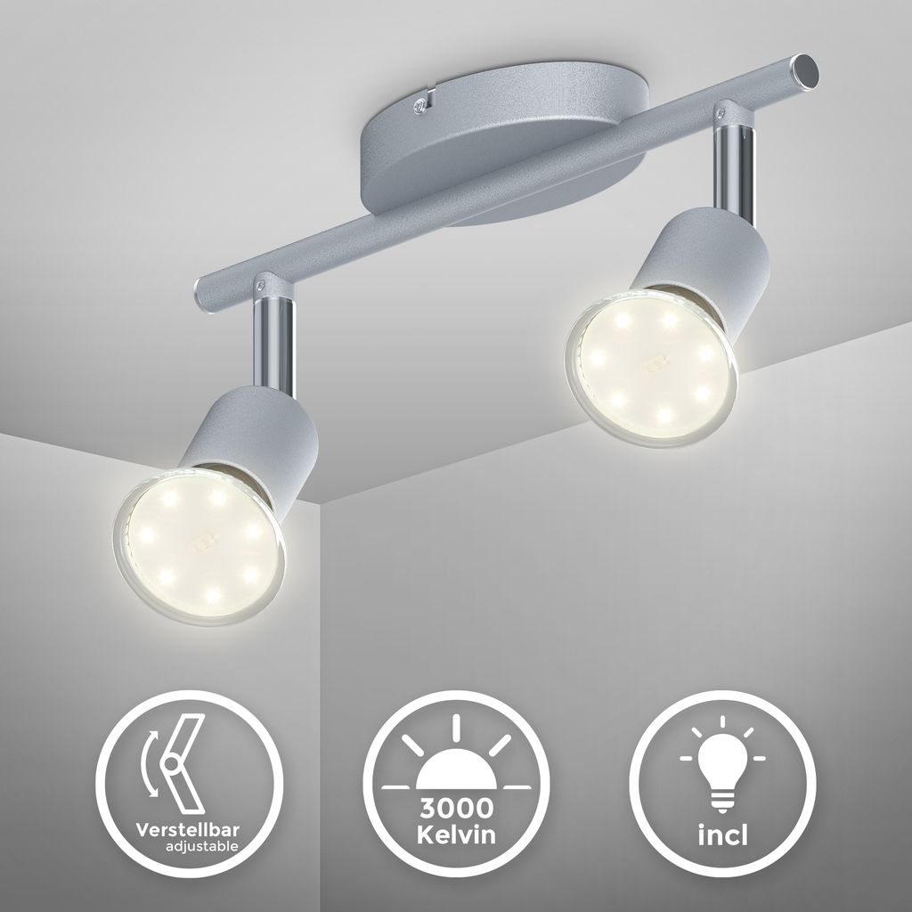 B.K.Licht LED 2 Spot Ceiling Mounted Spotlight with 2x 3W GU10 bulbs included and swivel design, titanium